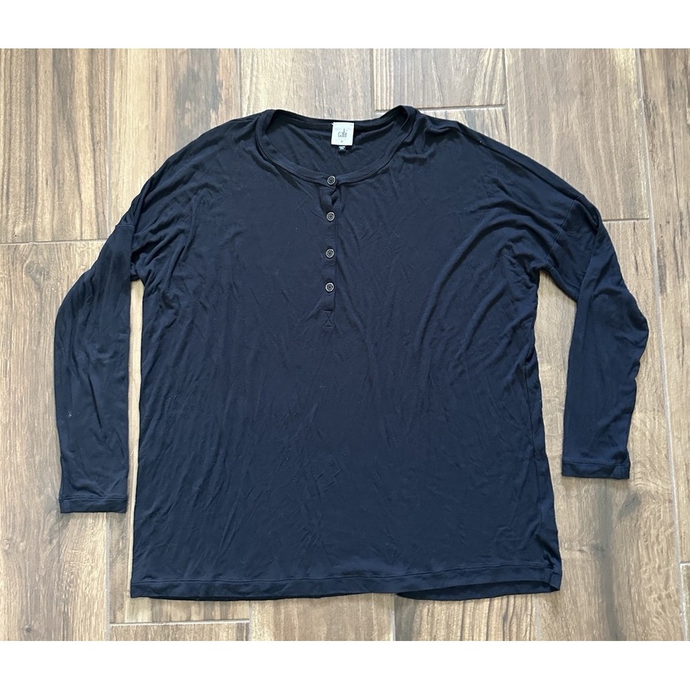 Cabi Womens Black Long Sleeve Henley Top Relaxed‎ Fit Rayon Blend 3624 Size Med